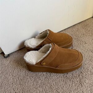 Brown Suede Platform Clogs